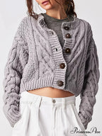 Shortened Cable Knit Button-Up Sweater