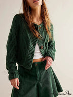 Shortened Cable Knit Button-Up Sweater