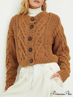Shortened Cable Knit Button-Up Sweater