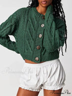 Shortened Cable Knit Button-Up Sweater