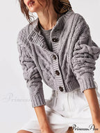 Shortened Cable Knit Button-Up Sweater