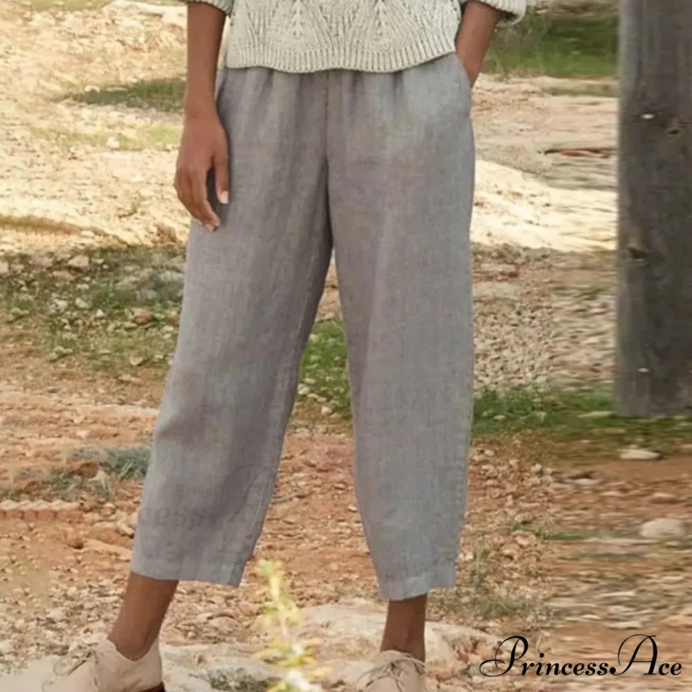 Shortened Slanted Pocket Stretchy Trousers