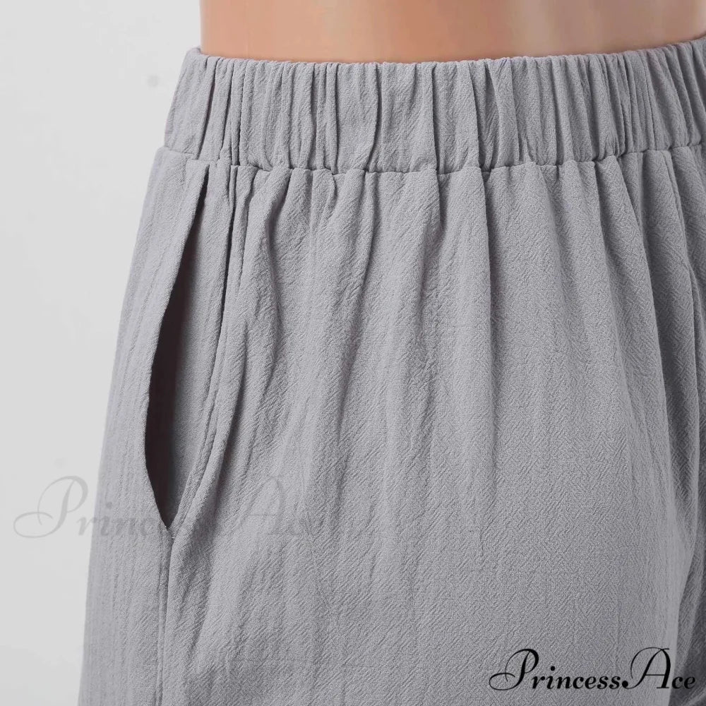 Shortened Slanted Pocket Stretchy Trousers