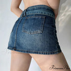 Shortened Worn-Out Navy Denim Skirt