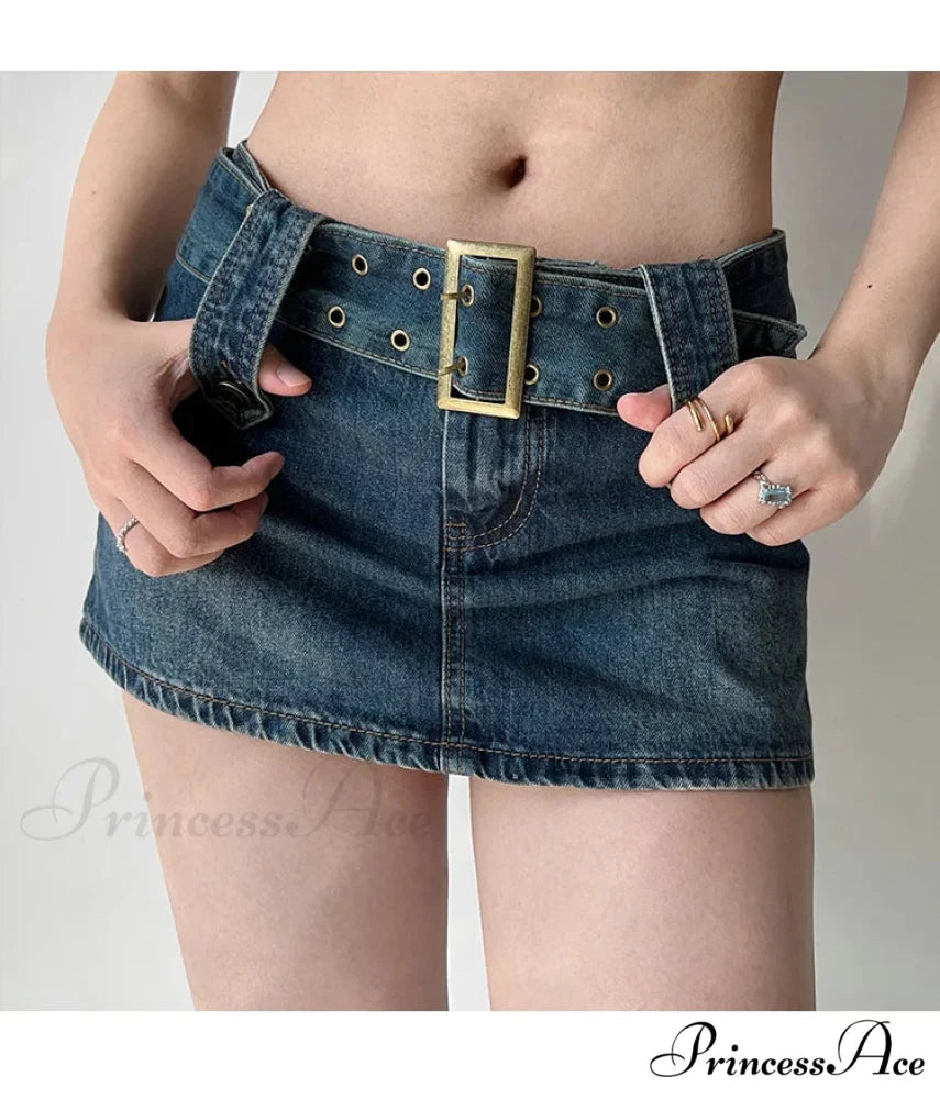 Shortened Worn-Out Navy Denim Skirt