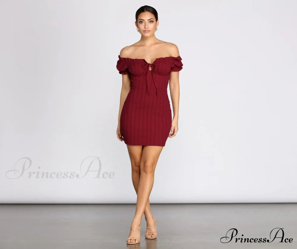 Show 'Em Off Charming Shoulder Smocked Mini Dress