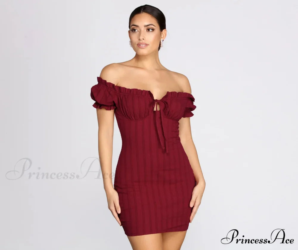 Show 'Em Off Charming Shoulder Smocked Mini Dress