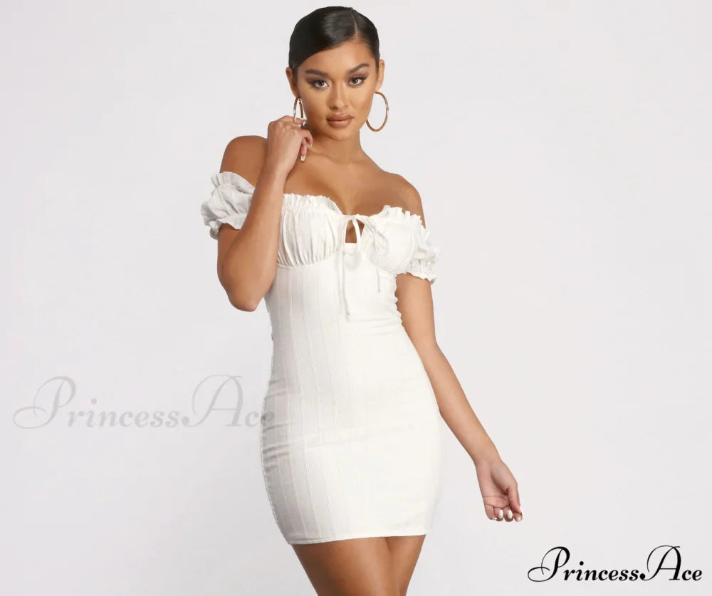 Show 'Em Off Charming Shoulder Smocked Mini Dress