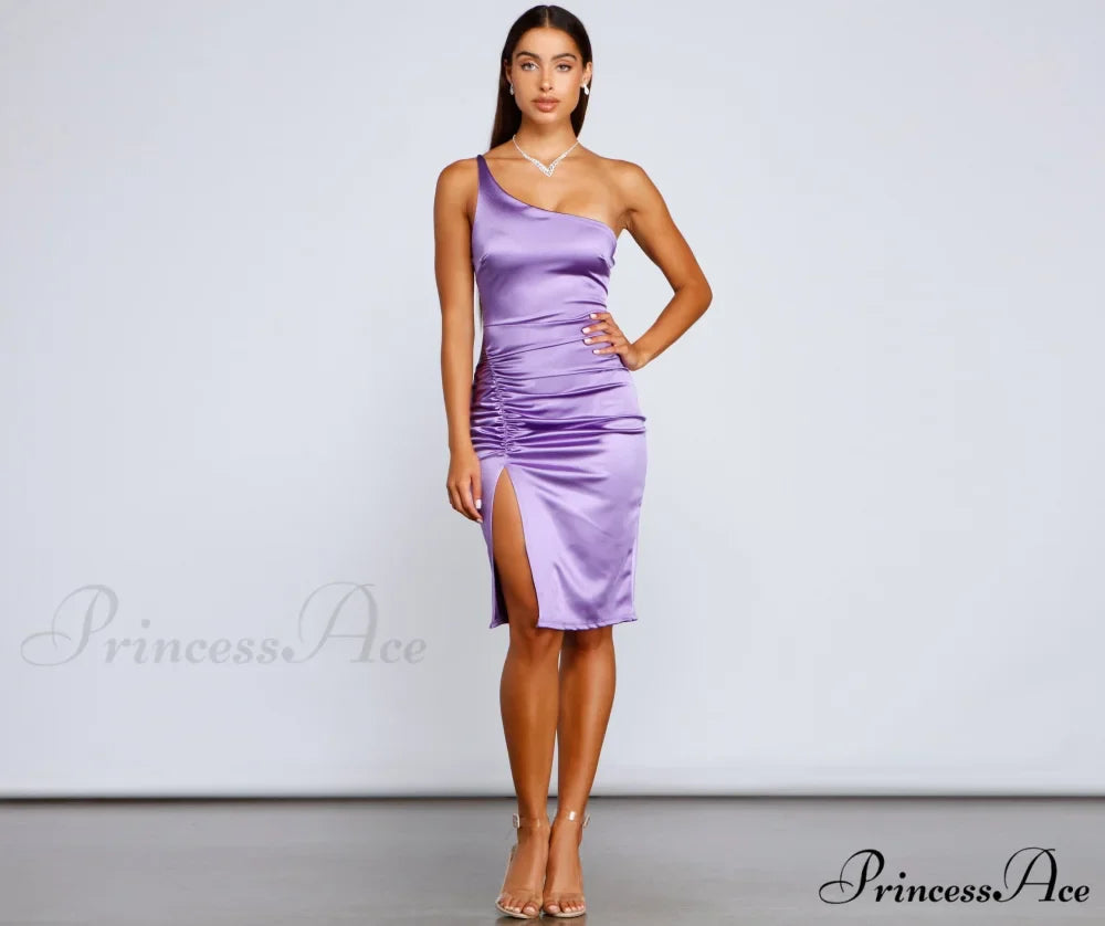 Show Up Satin Charming One Shoulder Midi Dress