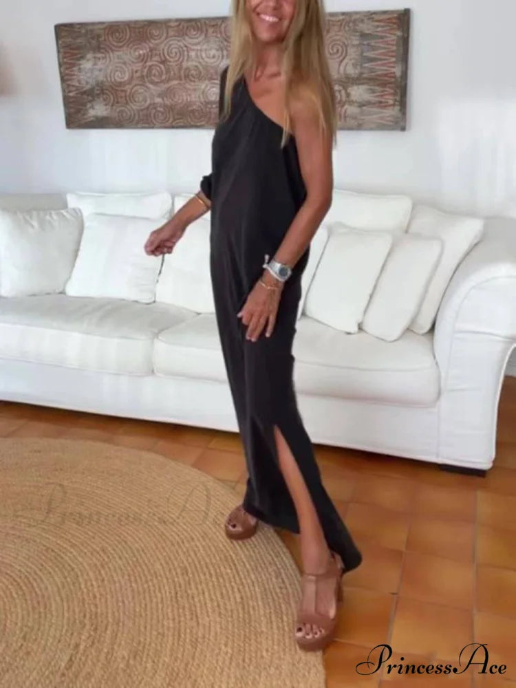 Side One Shoulder Charming Statement Maxi Dress
