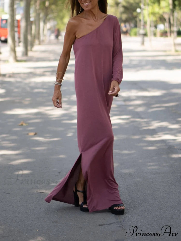 Side One Shoulder Charming Statement Maxi Dress