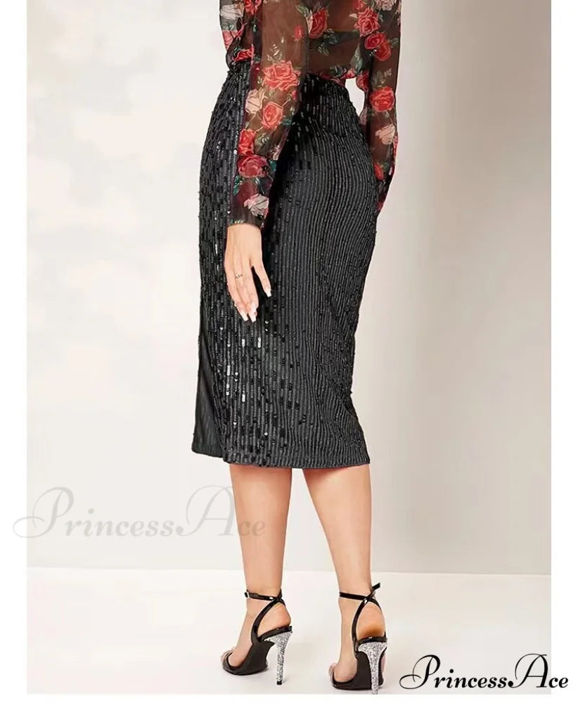 Side Slit Solid Color Tight Over Knee Slim Skirt