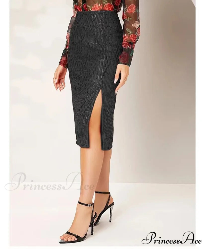 Side Slit Solid Color Tight Over Knee Slim Skirt