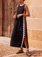Side Wave Stripes Embellished Graceful Side Slit Loose Dress