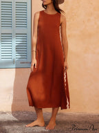 Side Wave Stripes Embellished Graceful Side Slit Loose Dress