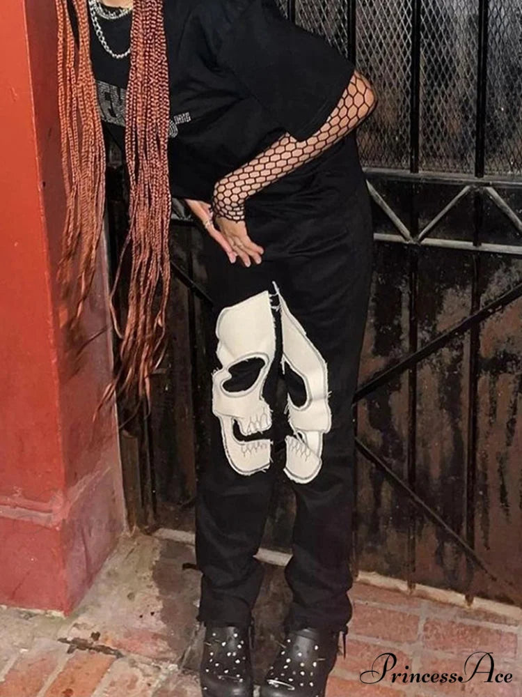 Sifreyr Skeleton Patterned Low Waist Jeans