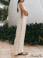 Signature Printed Hoop-Embellished Charming Sleeveless Midi Dress