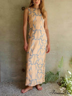 Signature Printed Hoop-Embellished Charming Sleeveless Midi Dress