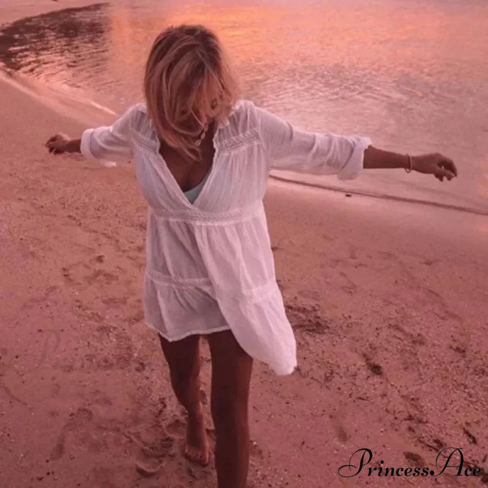 Silk Lace Baggy Bohemian Ivory Mini Dress