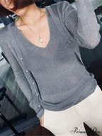 Silk Pearl Button V-neck Cardigan