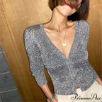 Silk Pearl Button V-neck Cardigan