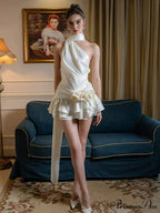 Silky 3D Blossom Halter Mini Dress