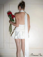 Silky 3D Blossom Halter Mini Dress