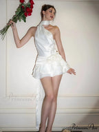 Silky 3D Blossom Halter Mini Dress