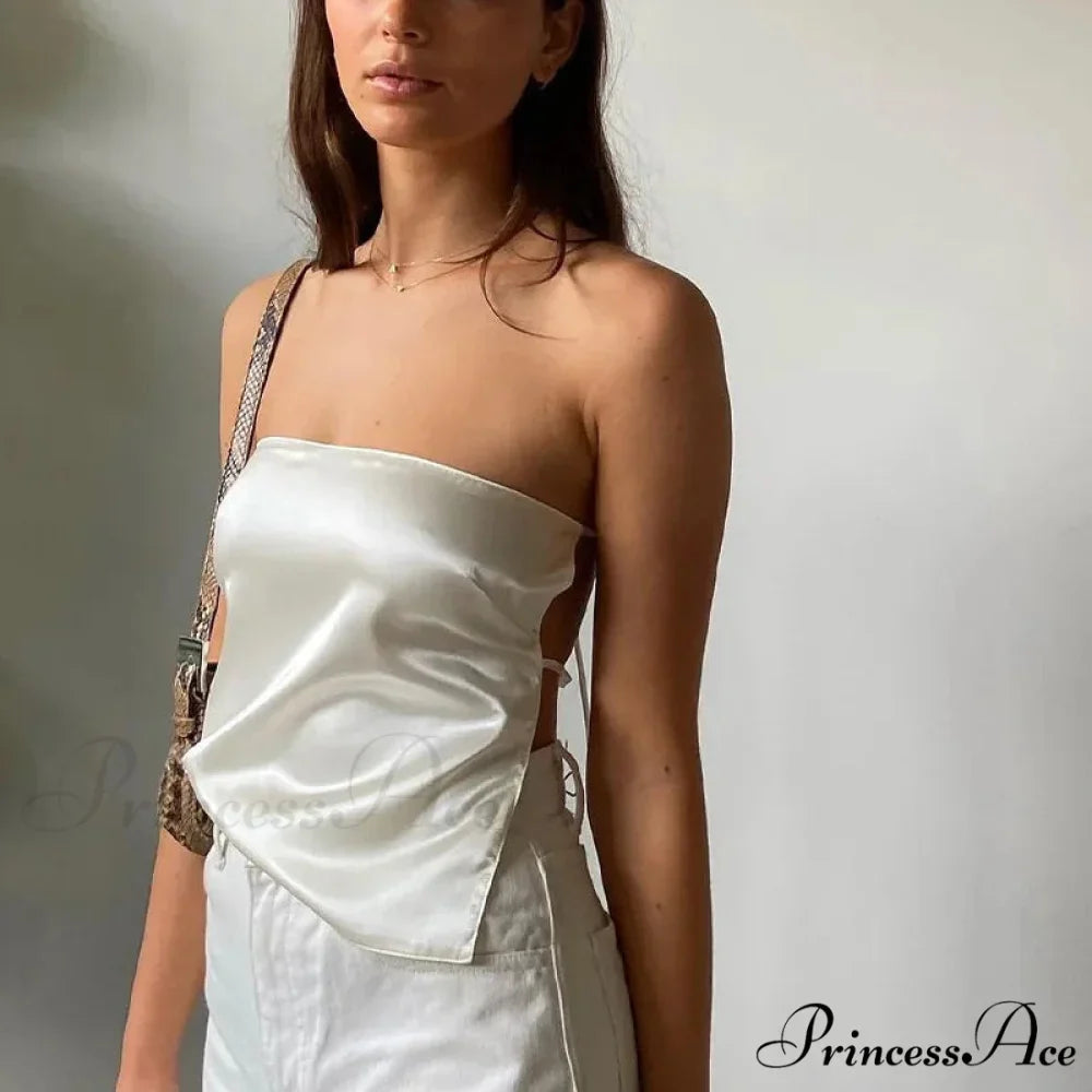 Silky Fasten-Up Tube Crop Top