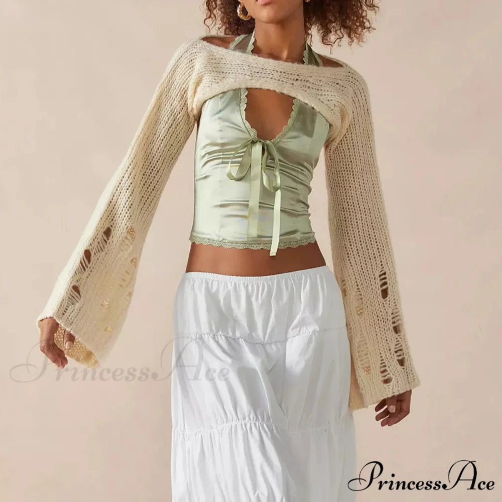 Silky Ribbon V-Neck Crop Top