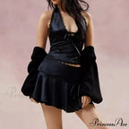 Silky Ribbon V-Neck Crop Top