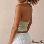 Silky Ribbon V-Neck Crop Top