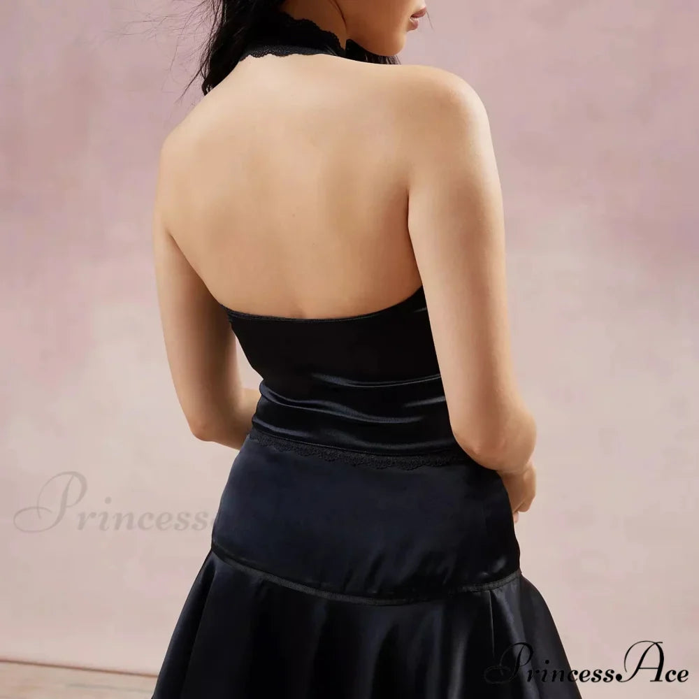 Silky Ribbon V-Neck Crop Top