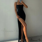 Silky Satin Elegant Sexy Backless Straps Gown Club Party Maxi Dress