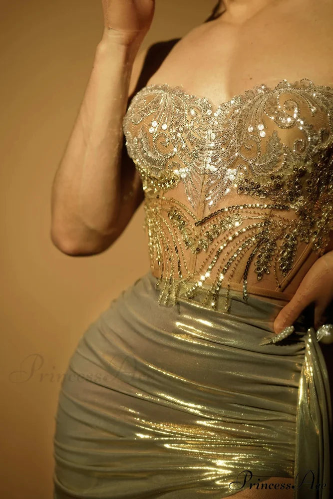 Silver Sparkling See-Through Party Dress