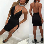 Silver Split Collar Mini Party Dress