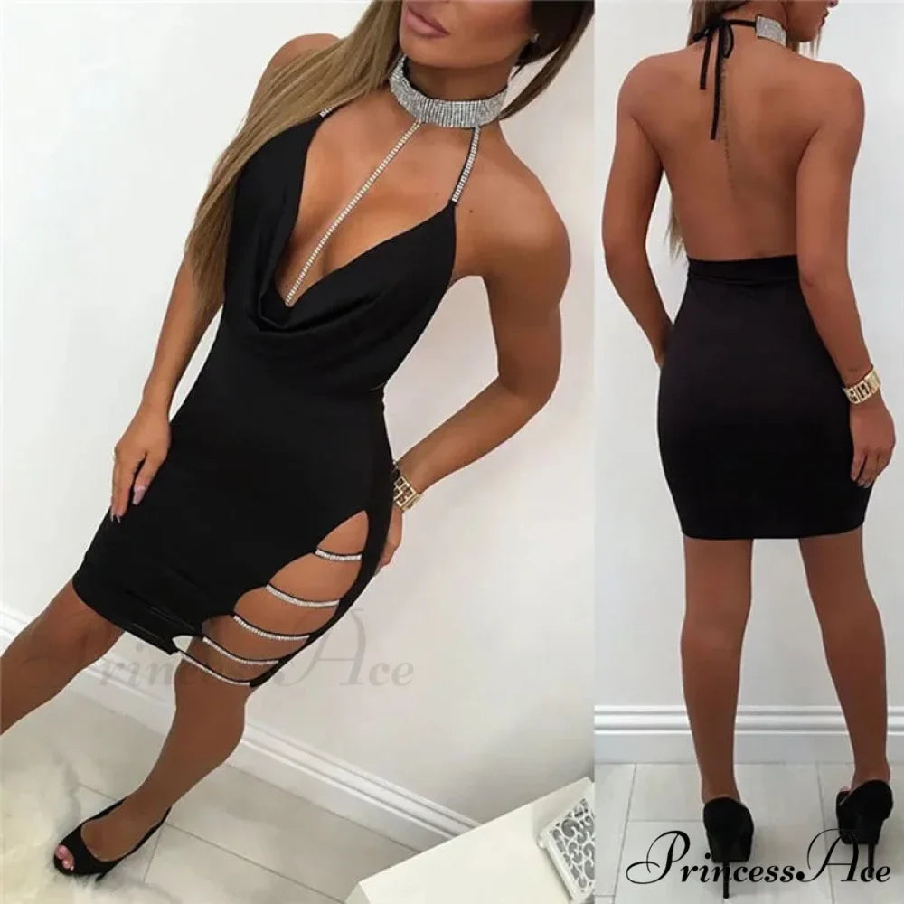 Silver Split Collar Mini Party Dress