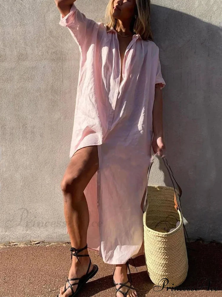 Simple Concept Stylish Maxi Shirt Dress