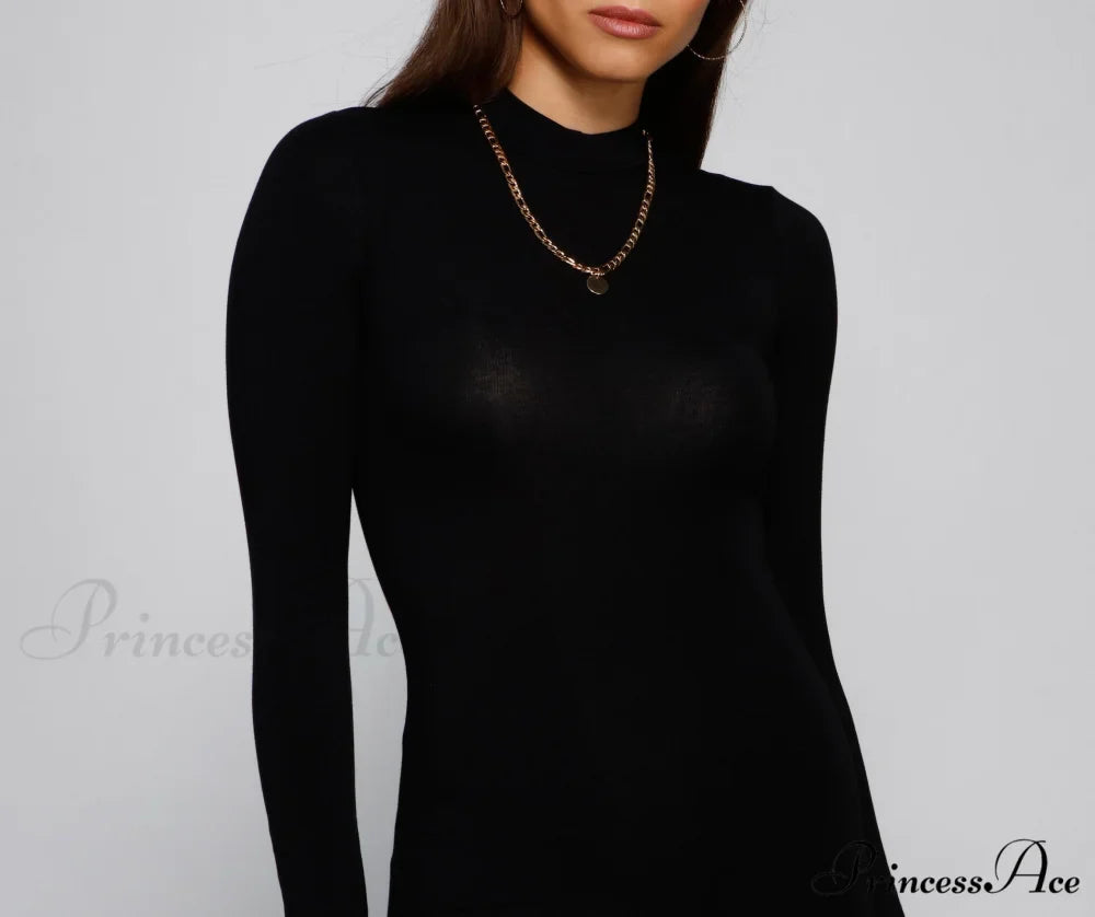 Simply Stylish Mock Charming Neck Mini Dress