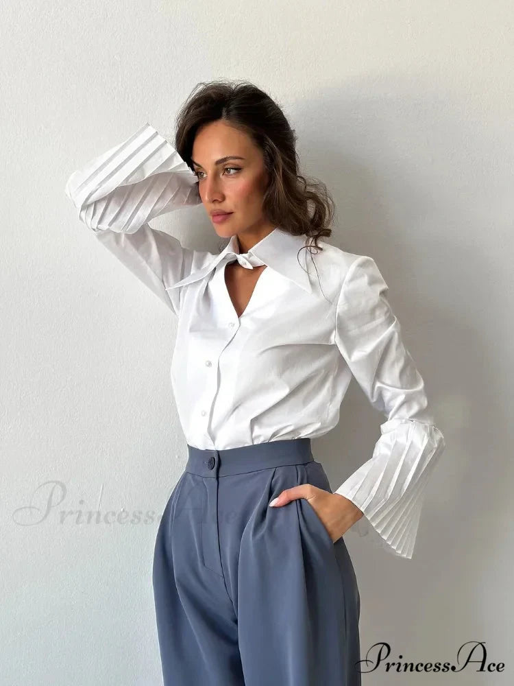 Single Breasted Frills Long Sleeve Blouse