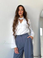 Single Breasted Frills Long Sleeve Blouse