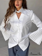 Single Breasted Frills Long Sleeve Blouse