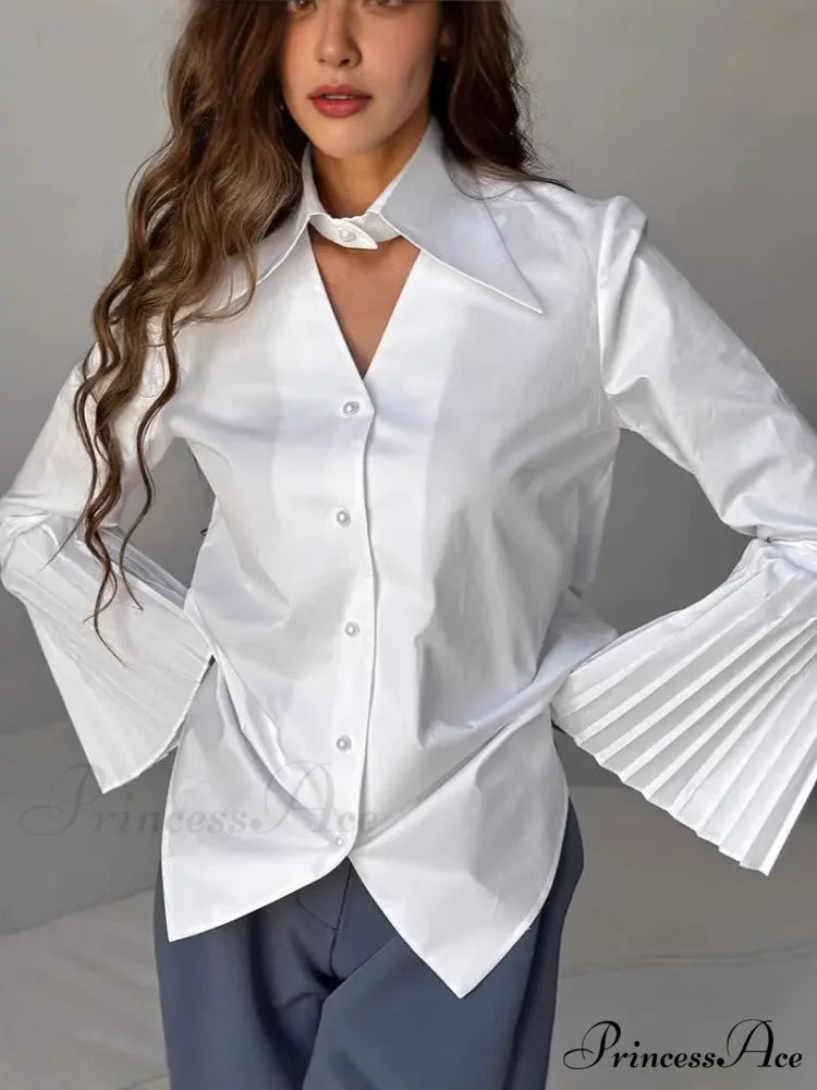 Single Breasted Frills Long Sleeve Blouse