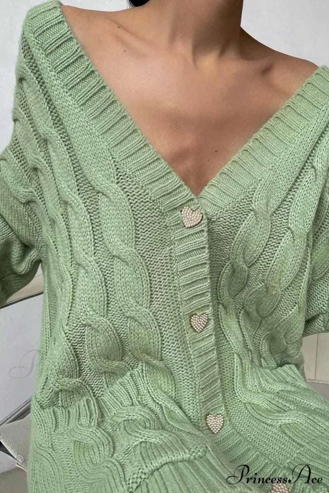 Single-breasted Knit Cable Cardigan
