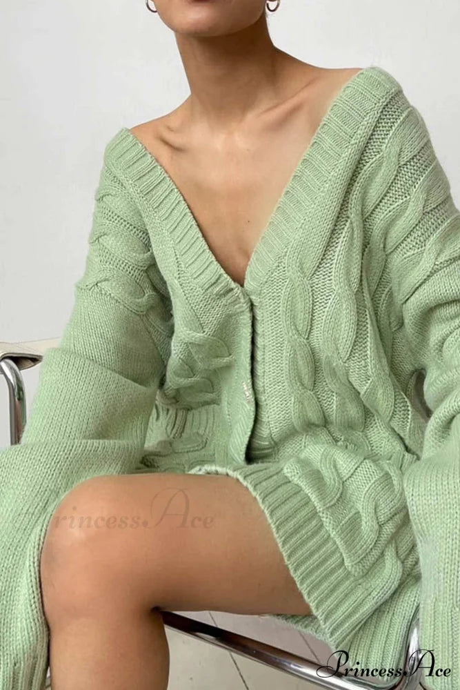 Single-breasted Knit Cable Cardigan