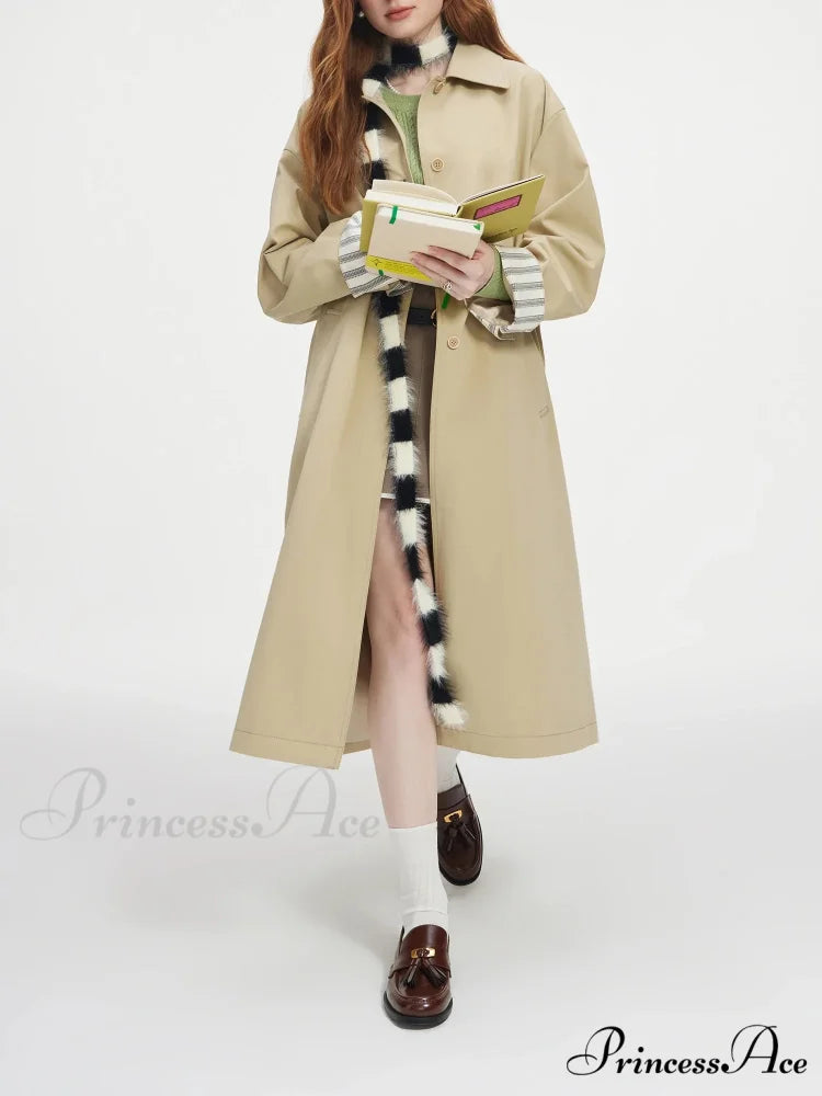 Single Breasted Korean Design Sense Contrasting Color Medium Long Stylish Coat
