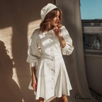 Single Breasted O Neck PU Leather Dresses