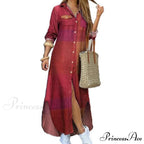Single-breasted Printed Loose Maxi Shirt Dress