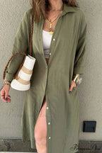 Single-breasted Slit Shirt Dress in Solid Color