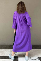 Single-breasted Slit Shirt Dress in Solid Color